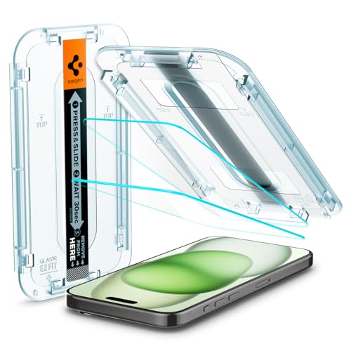 Spigen Tempered Glass Screen Protector [GlasTR EZ FIT] designed for iPhone 15 Plus [2 Pack]