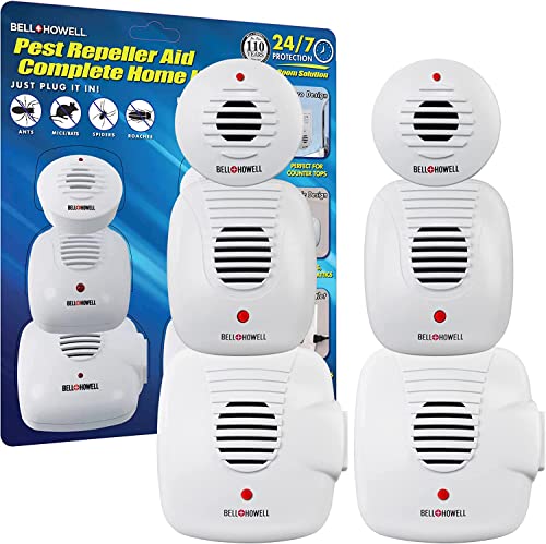 The Bell and Howell Ultrasonic Pest Repeller plug in device Complete Kit 6 Pack, Effectively Aids to repel mice, bugs, Rats, Rodents, Mosquitos, roaches, Spiders and Ants Chemical, odor and sound free