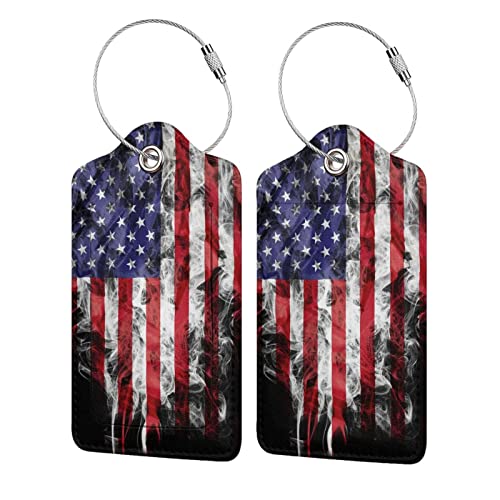 2 Pack American Flag Luggage Tags for Suitcases, Cool Leather Luggage Tag for Travel, Bag Tag Privacy Name ID Card Bag Labels for Friends Adults Kids Tourists