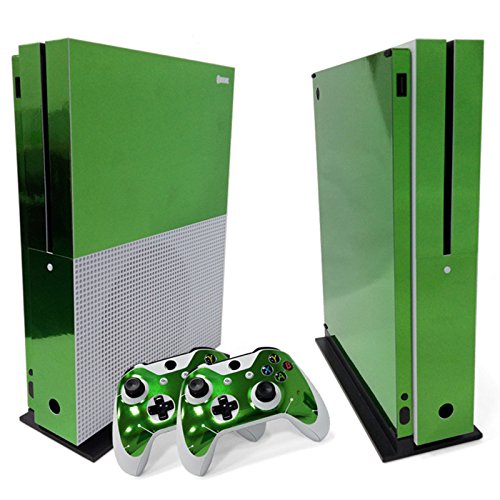 WPS Glossy Protecive Vinyl Decal Skin / stickers Wrap Cover For Xbox One S slim Console + 2 controller (Green glossy)