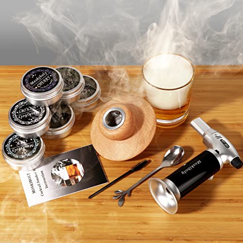 Whiskey Smoker Kit with Torch, Cocktail Smoker Kit, Old Fashioned/Bourbon/Smoker Infuser Kit with 6 Flavors of Wood Chips, Gift for Father and Loved