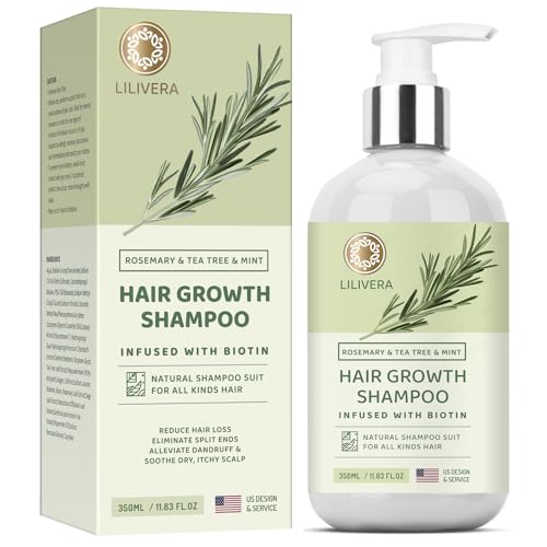 Lilivera Rosemary Hair Growth Shampoo: Shampoo for Hair Loss - Shampoo for Thinning Hair for Men and Women - Rosemary Mint Strengthening Shampoo with Tea Tree Oil Bition - 11.8 fl. oz