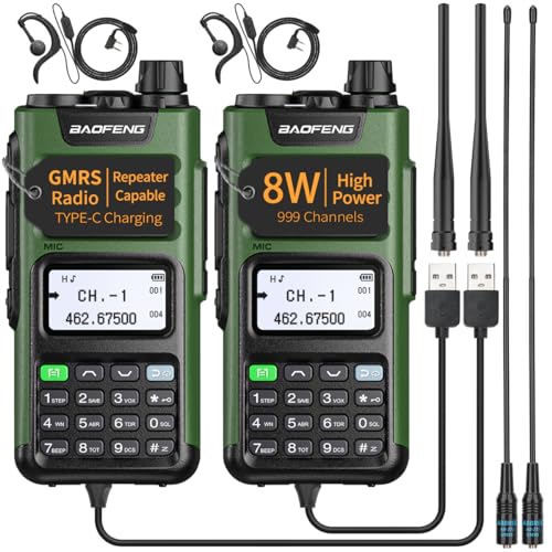 BAOFENG GM-15 Pro GMRS Handheld Radio 8W Long Range Walkie Talkie NOAA Weather Receiver & Scan Rechargeable GMRS Repeater Capable Two Way Radio with USB-C Charger Full Kit,2Pack