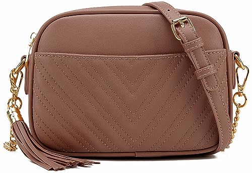 lola mae Quilted Crossbody Bag, Trendy Design Shoulder Purse (Brown 2)