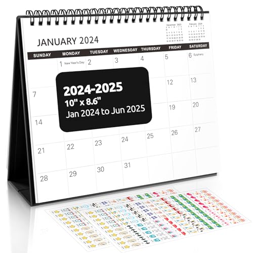 SKYDUE Desk Calendar 2024-2025, from Jan.2024 to Jun.2025,10' x 8.5', 18 Months Standing Flip Small Desk Calendar with To-do List & Notes for Office, School