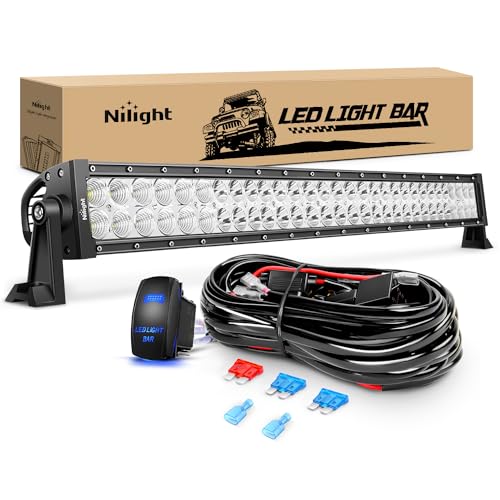 Nilight LED Light Bar 32Inch 180W Spot Flood Combo Led Off Road Lights 12V 5Pin Rocker Switch LED Light Bar Wiring Harness Kit, 2 Years Warranty (ZH079), Clear,White