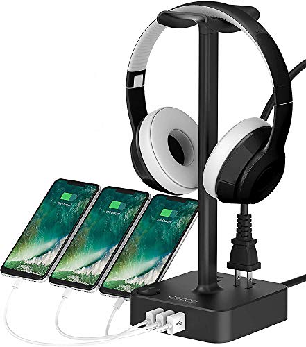 cozoo Headphone Stand with USB Charger Desktop Gaming Headset Holder Hanger with 3 USB Charging Station 2 Outlets Power Strip-Suitable for Gamer Desktop Table Earphone Accessories,Gifts for Boyfriend
