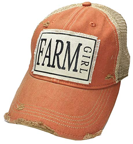 VINTAGE LIFE Baseball Cap for Women Funny Trucker Hat Cute Distressed Ball Caps (Farm Girl, Orange)