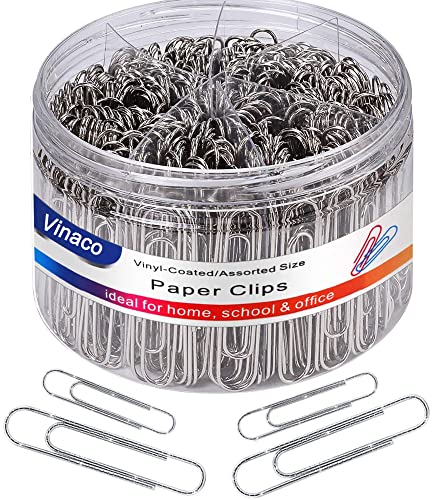 Vinaco Paper Clips Non Skid, 500PCS Medium and Jumbo Paper Clips (1.3 inch & 2.0 inch), Durable & Rustproof, Coated Paper Clip Great for Office School and Personal Use