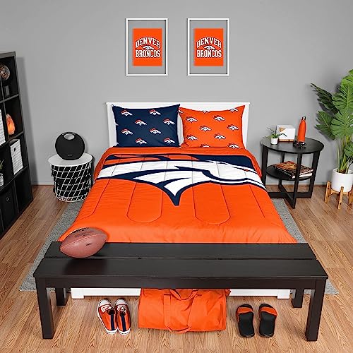 FOCO Denver Broncos NFL Team Color Bed In a Bag Comforter Bedding 3 Piece Full Set