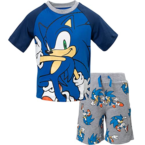 SEGA Sonic The Hedgehog Toddler Boys Graphic T-Shirt French Terry Shorts Outfit Set Blue/Gray 5T