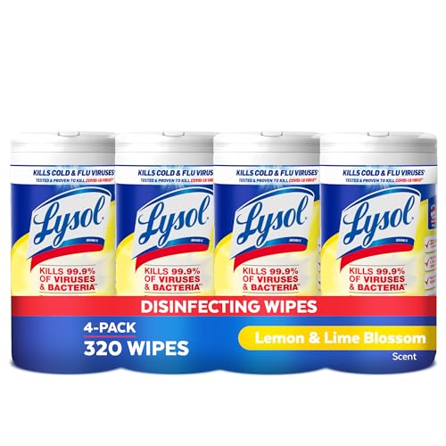 Lysol Disinfectant Wipes, Multi-Surface Antibacterial Cleaning Wipes, For Disinfecting and Cleaning, Lemon and Lime Blossom, 80 Count (Pack of 4)(Packaging may vary)