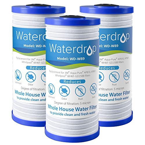 Waterdrop AP810 Whole House Water Filter, Replacement for 3M Aqua-Pure AP810, AP801, AP811, Whirlpool WHKF-GD25BB, WHKF-DWHBB, 5 Micron, 10' x 4.5', Well & Tap Water Filter, Pack of 3