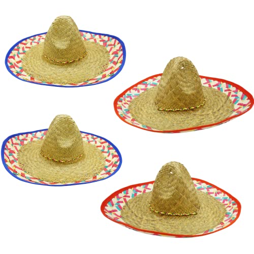 4E's Novelty 4 Sombrero Hats Adults, Bulk Sombrero Party Hats for Men Women, With Chinstrap - for Fiesta Cinco De Mayo Party, Mexican Hat Outfit Accessories