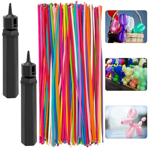 Latex Twisting Balloons, 260 N Balloons Kit for Balloon Animals with 2 Pumps, Professional Long Balloons to Make Animal for Birthday Party Clowns Wedding Decorations 100 Pcs