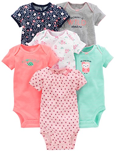 Simple Joys by Carter's Baby Girls' 6-Pack Short-Sleeve Bodysuit, Multicolor/Floral/Owl/Stripe, 6-9 Months