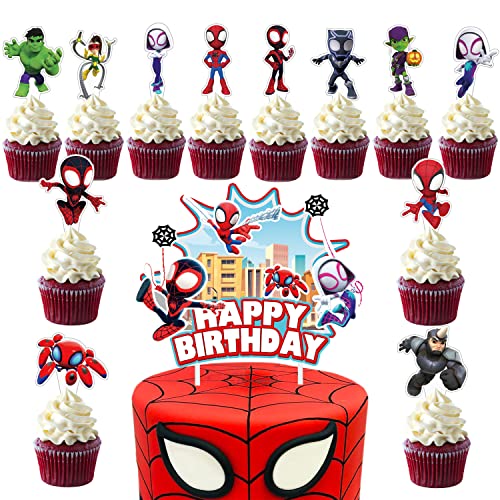 25PCS Spidey Cupcake Toppers and Cake Topper For Birthday Party Cake Decorations Children Party