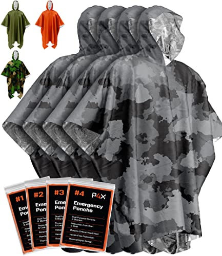 PREPARED4X Emergency Blanket with Mylar Blanket Liner - Survival Blankets for Car - Heavy Duty, Waterproof Camping Gear– 4 Pack (Camo)