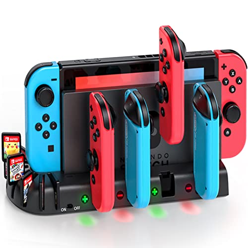 Switch Controller Charging Dock Station Compatible with Nintendo Switch Accessories & OLED Model Joycons, KDD Switch Controller Charger Docking Station with Upgraded 8 Switch Games