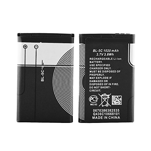 BL-5C 3.7V 1020mAh Rechargeable Battery Suitable for Household Radio with Current Protection 2 Pieces (Black)