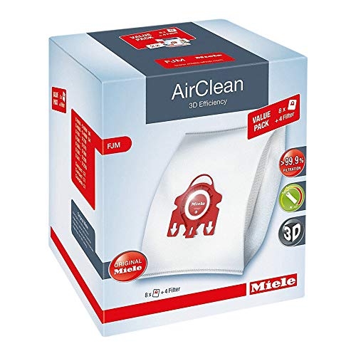 Miele AirClean 3D Efficiency Dust Bag, Type FJM, XL Value Pack, 8 Bags & 4 Filters
