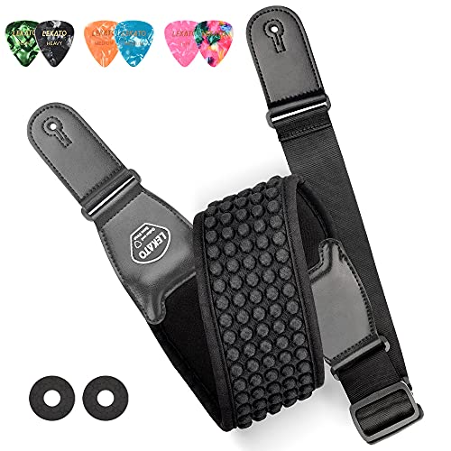 LEKATO Guitar Straps for Electric Guitar Bass, 3.5' Wide Padded Guitar Strap Neoprene Pad with 3D Sponge Filling Bass Guitar Straps Adjustable Length from 45' to 55' with Strap Locks, Picks