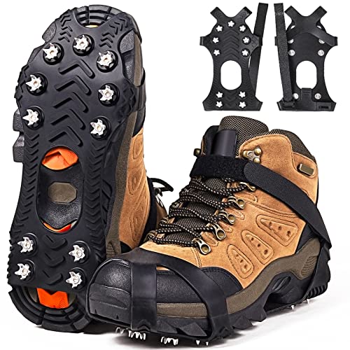 ZUXNZUX Crampons, Ice Cleats for Shoes and Boots, Silicone Stainless Steel Grippers Shoe Spikes Grips Traction for Ice Snow, Winter Hiking Climbing Ice Fishing