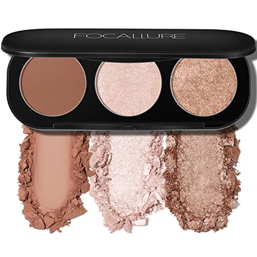 FOCALLURE Blush and Highlighter Palette,3 in 1 Makeup Powder Cruelty-Free Matte Blush,Shimmer Illuminator Highlighters for a Glowing Look,#02