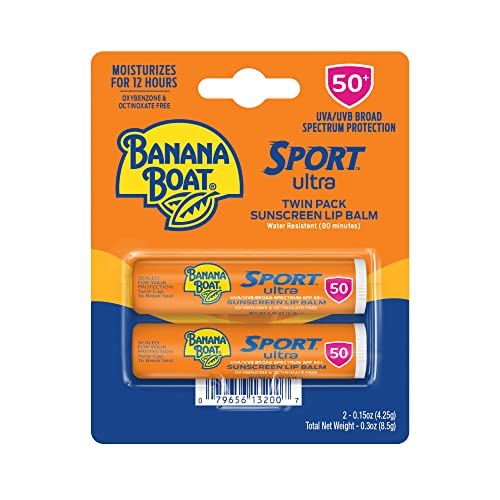 Banana Boat Sport Ultra SPF 50 Lip Sunscreen Twin Pack | SPF Lip Balm Pack, Banana Boat Lip Balm SPF 50, Oxybenzone Free Sunscreen, Lip Sunblock, Travel Size Sunscreen for Lips, 2 Pack
