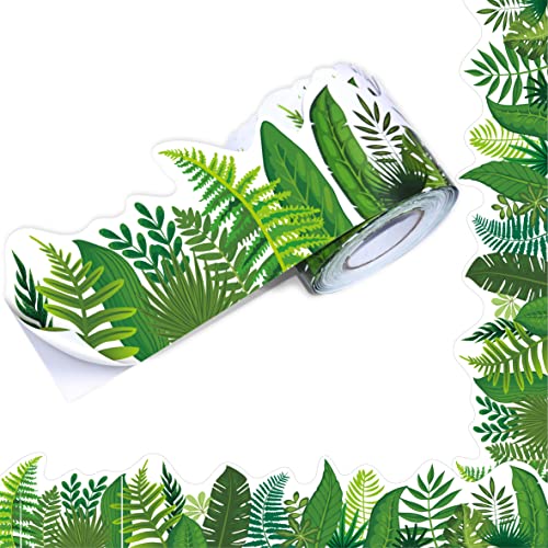 ERKE 60 Feet Bulletin Board Borders, Self Adhesive Rolled Border Trim Tropical Leaves Patterns Decoration with Strong & Permanent Adhesive for School, Classroom Offices Wall, Desks, Windows