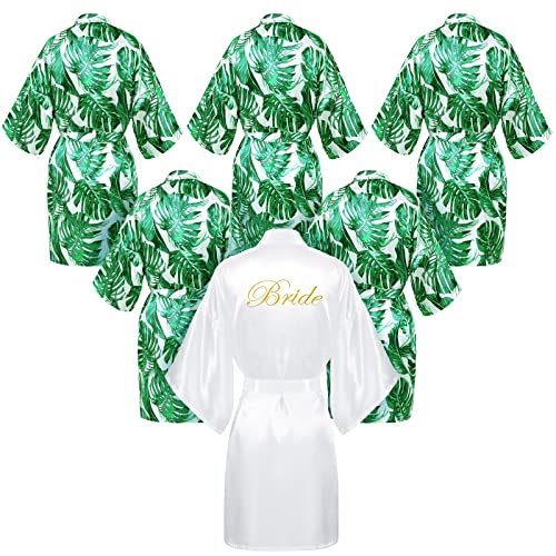 Berlune 6 Pcs Tropical Bride Bridesmaids Robe Set Wedding Getting Ready Bachelorette Party Robes Beach Pool Swimsuit(Green, Lovely)