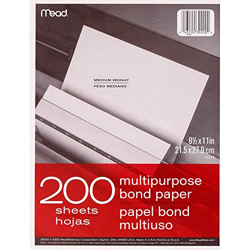 Mead Multipurpose Paper, 8-1/2' x 11', Letter Size, Bond, White, 200 Sheets/Pack (39200)