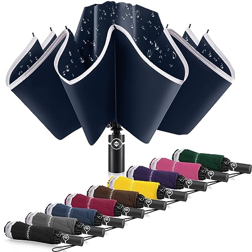 Bodyguard Inverted Umbrella Large Windproof Umbrellas for Rain Sun Travel Umbrella Compact with Reflective Stripe-Blue, 54 IN