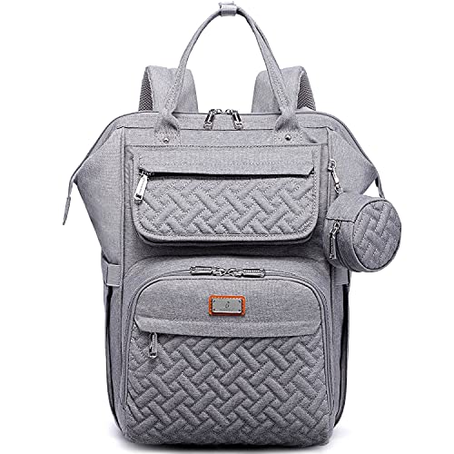 BabbleRoo Diaper Bag Backpack, Multifunction Large Bags with Changing Pad & Stroller Straps & Pacifier Case, Unisex Stylish Travel Back Pack Nappy Changing Bag for Moms Dads (gray)