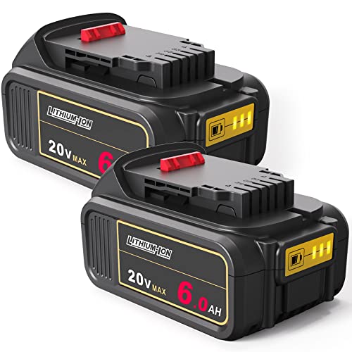 2-Pack 6.0Ah Replacement Battery for Dewalt 20V Max Battery,Compatible with Dewalt 20V Battery DCB206 DCB204 DCB204-2 DCB203 DCB201 DCB200 DCB207 DCB208,Fit for Dewalt 20V Tools and Original Chargers