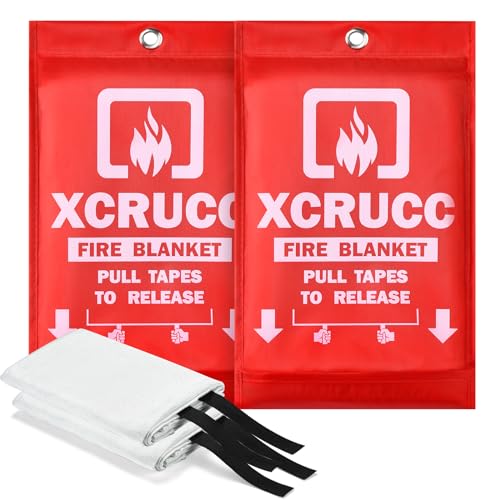 XCRUCC Heavy Duty Emergency Fire Blanket - 2 Pack - Fire Blankets Emergency for Home 40”x 40”,for Home Safety, Kitchen, and Camping