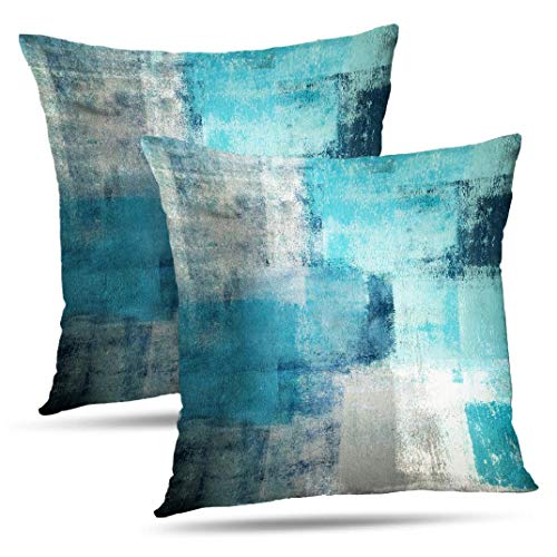 Alricc Set of 2 Turquoise and Grey Art Artwork Contemporary Decorative Gray Home Decorative Throw Pillow Covers Cushion Covers for Bedroom Sofa Living Room 18X18 Inches