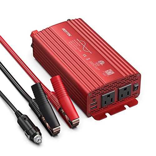 BESTEK 500W Pure Sine Wave Power Inverter DC 12V to AC(2 Outlets) 110V Car Charger Plug Inverter Adapter Converter with 4.2A Dual USB Charging Ports, ETL Listed