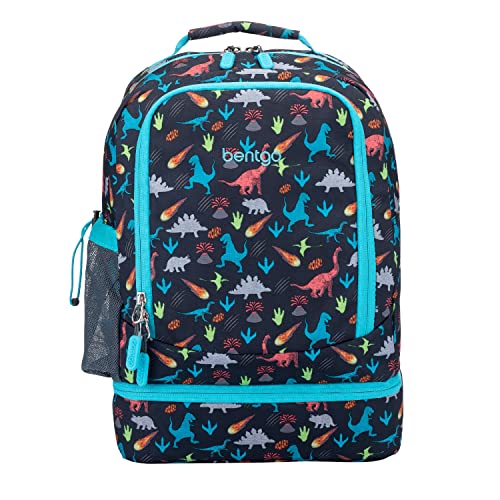 Bentgo Kids Prints 2-in-1 Backpack & Insulated Lunch Bag - Durable, Lightweight, Colorful Prints for Girls & Boys, Water-Resistant Fabric, Padded Straps & Back, Large Compartments (Dinosaur)