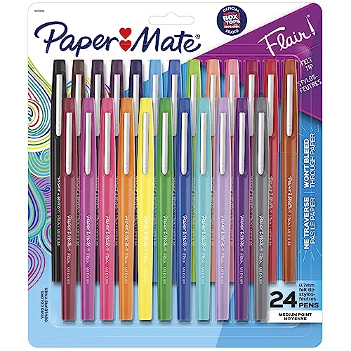 Paper Mate Felt Tip Pens, Flair Marker Pens, Medium Point, Assorted, 24 Count