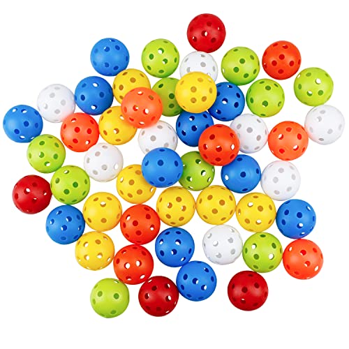 KOFULL Colored Golf Practice Ball, 50pack 42mm Hollow Sports Golf Training Balls Plastic Airflow Good for Your Pets-(Multicolor)