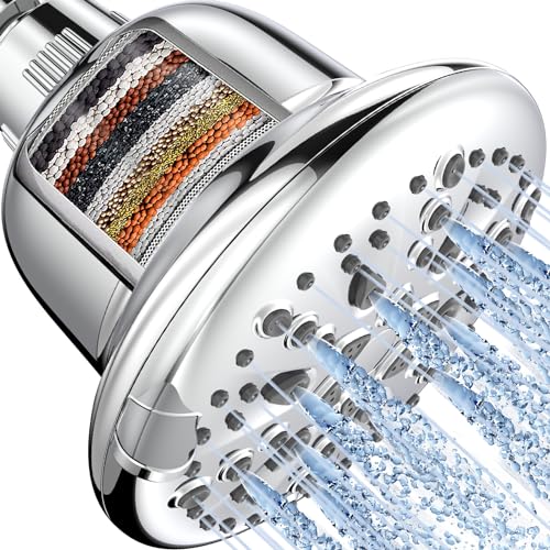 Cobbe Filtered Shower Head, 7 Modes High Pressure Shower Heads - 16 Stage Shower Head Filter for Hard Water for Remove Chlorine and Harmful Substances (Luxury Polished Chrome, 5 Inch Round)