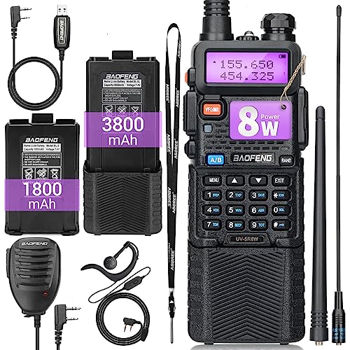 Baofeng UV-5R Ham Radio Long Range Handheld UV5R Dual Band 3800mAh Rechargeable Two Way Radio Walkie Talkies for Adults with Earpiece,Speaker Mic and Programming Cable Full Kit (Black-1Pack)