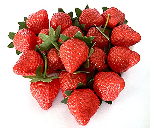 Aliotech 18PCS Plastic Artificial Red Strawberries Fake Lifelike Simulation Realistic Strawberry Artificial Fruits Decoration Photography Prop for Home Kitchen Decoration