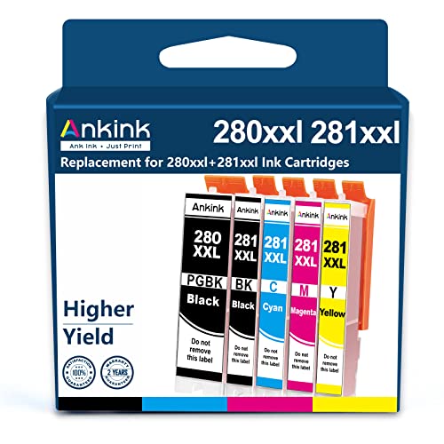 Ankink Compatible Ink Cartridge Replacement for Canon 280XL 281XL 280 281 XL (PGBK Black Cyan Magenta Yellow 5 Pack) Fit for TR8620a TR8520 TR8620 TR8600 TR7520 TS6120 TS6220 TS9120 TS6320 Printers