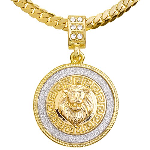 metaltree98 Fashion Iced CZ Lion Head Medallion Pendant 20' Miami Cuban Chain Necklace MCP 2048 G (20')