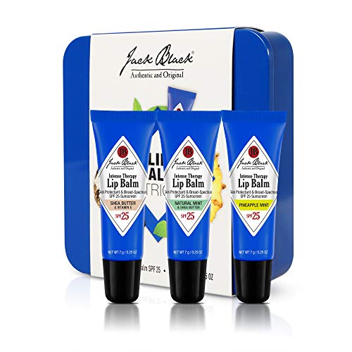 Jack Black Intense Therapy Lip Balm Trio, 0.25-Oz., Pack of 3 – Natural Mint, Shea Butter & Pineapple Mint, SPF 25 Sun Protection, Lip Moisturizer, Hydrating Lip Balm with SPF
