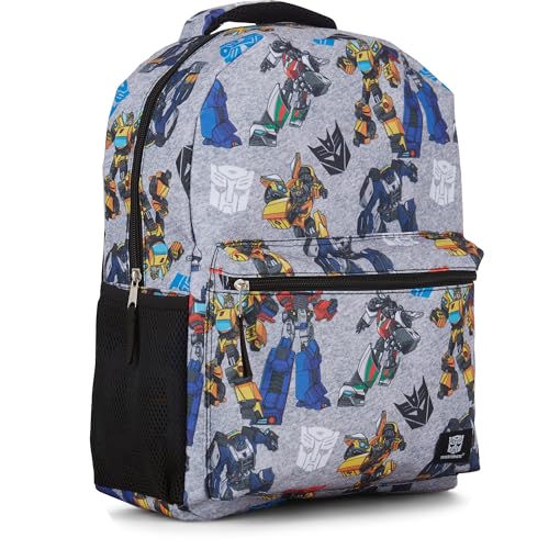 Transformers Optimus Prime Allover Backpack - Optimus, Prime, Megatron and Bumblebee School Bookbag (Grey)