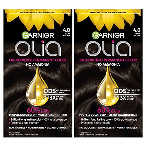 Garnier Hair Color Olia Ammonia-Free Brilliant Color Oil-Rich Permanent Hair Dye, 4.0 Dark Brown, 2 Count (Packaging May Vary)