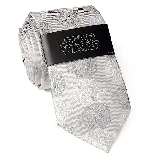 Cufflinks Inc. Star Wars Millennium Falcon Gray Silk Tie for Adults Men, Han Solo Ship Patterned Necktie, Officially Licensed by Lucasfilm LTD